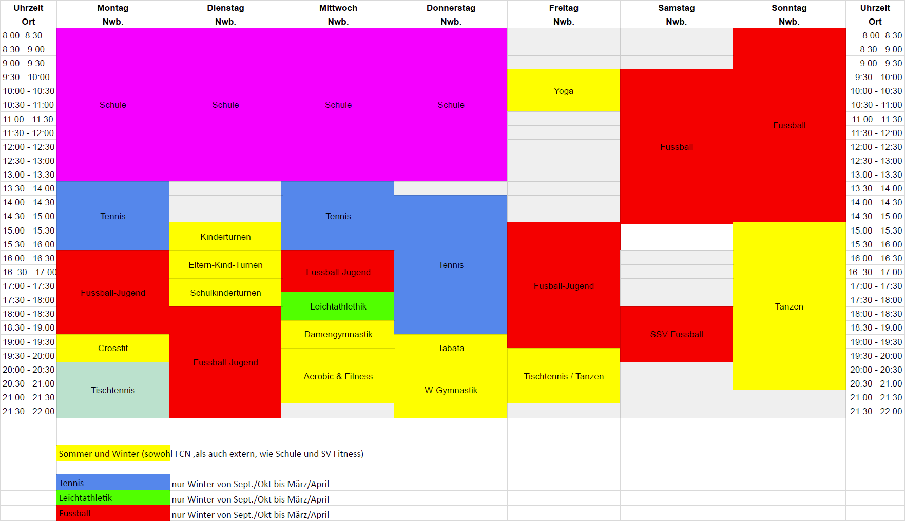 Hallenbelegungplan